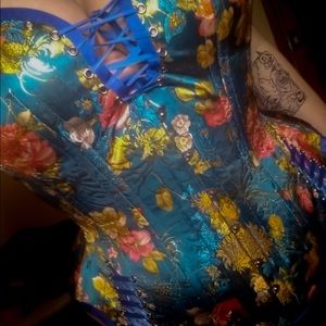MCC30 Blue Floral Overbust Corset